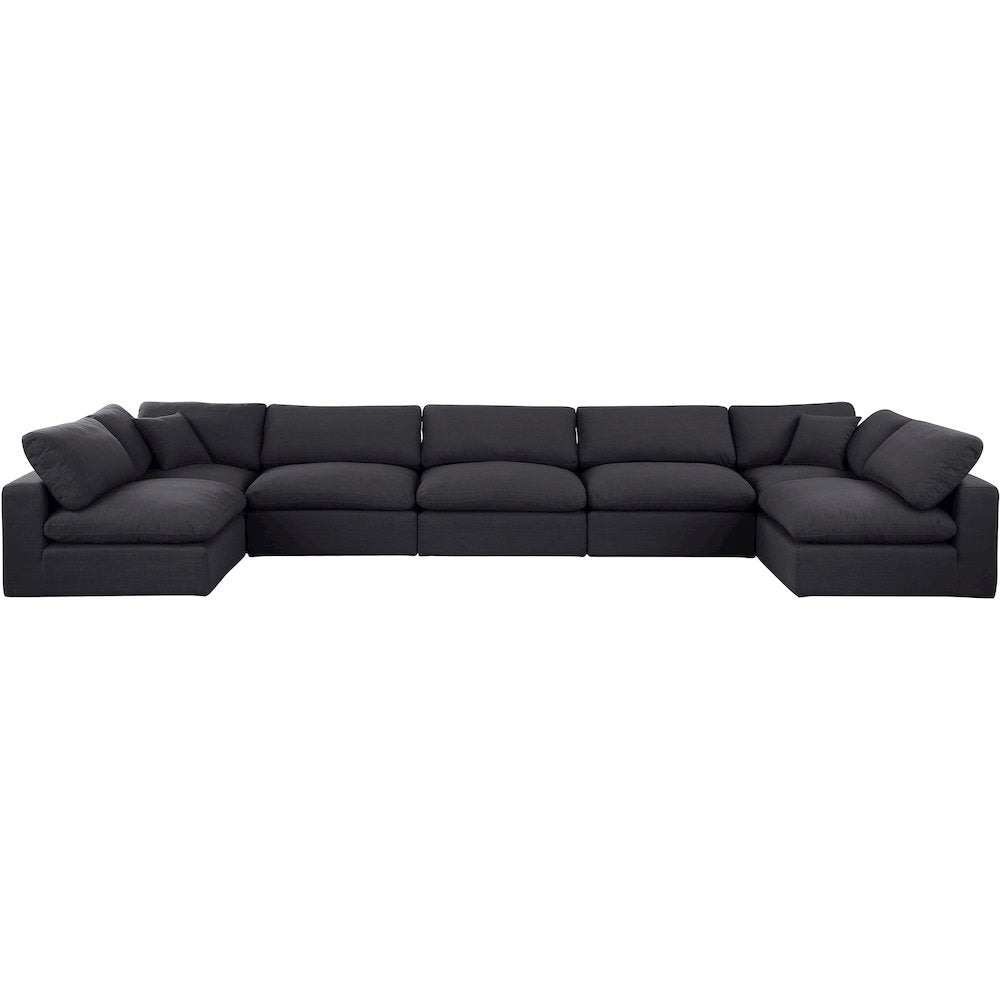 Comfy Black Linen Textured Fabric Modular Sectional