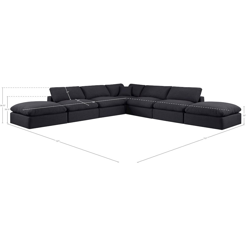 Comfy Black Linen Textured Fabric Modular Sectional