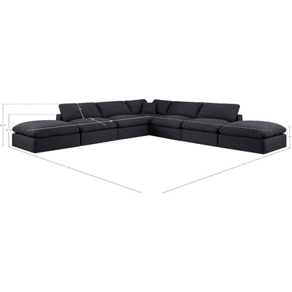 Comfy Black Linen Textured Fabric Modular Sectional