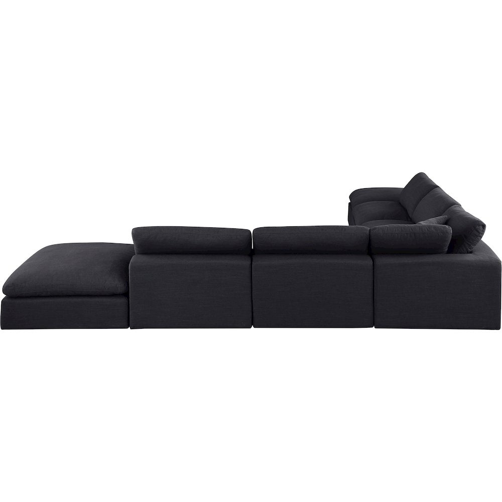 Comfy Black Linen Textured Fabric Modular Sectional