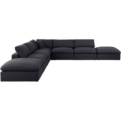 Comfy Black Linen Textured Fabric Modular Sectional