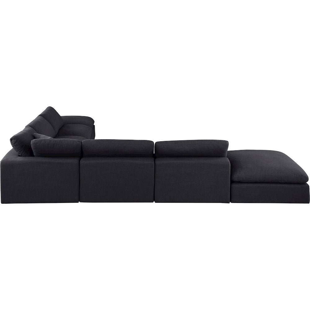 Comfy Black Linen Textured Fabric Modular Sectional