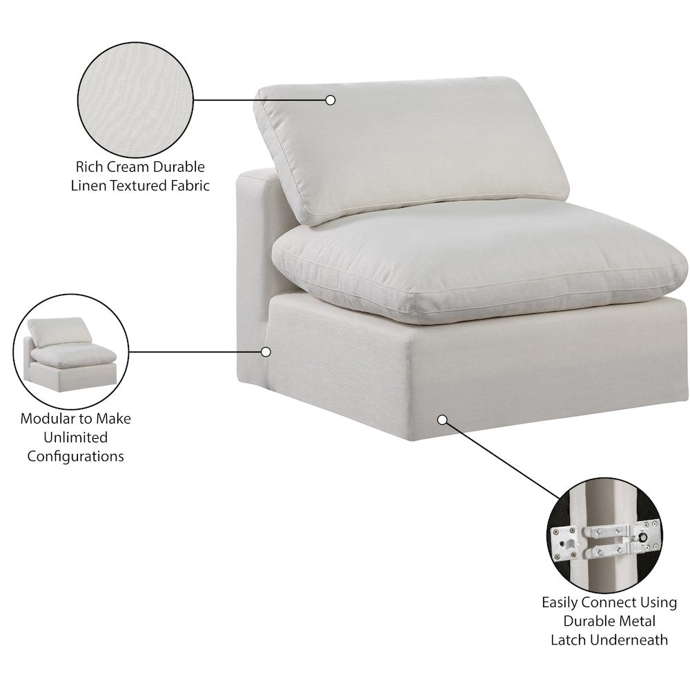 Comfy Cream Linen Textured Fabric Modular Armless Chair