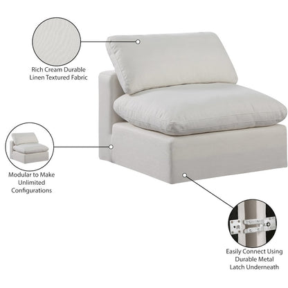 Comfy Cream Linen Textured Fabric Modular Armless Chair