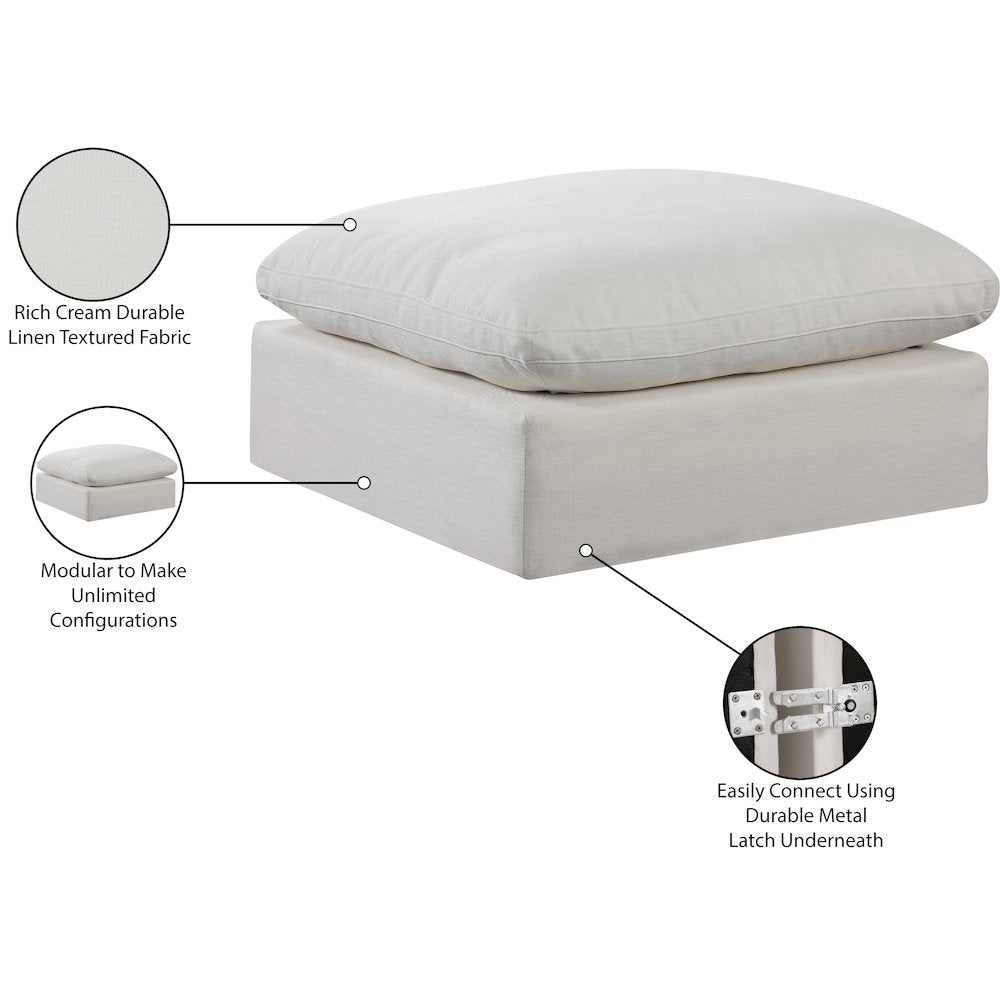 Comfy Cream Linen Textured Fabric Modular Ottoman