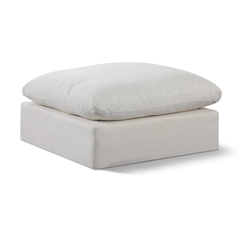 Comfy Cream Linen Textured Fabric Modular Ottoman