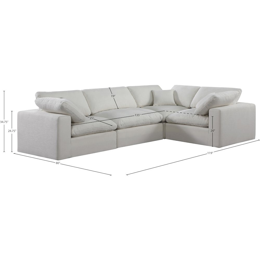 Comfy Cream Linen Textured Fabric Modular Sectional