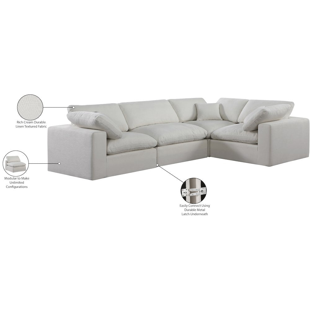 Comfy Cream Linen Textured Fabric Modular Sectional