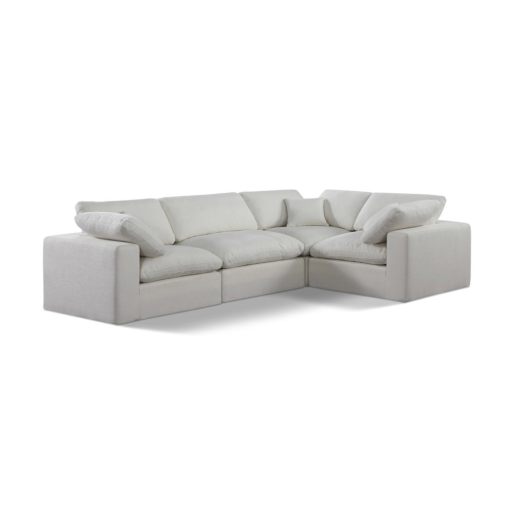 Comfy Cream Linen Textured Fabric Modular Sectional