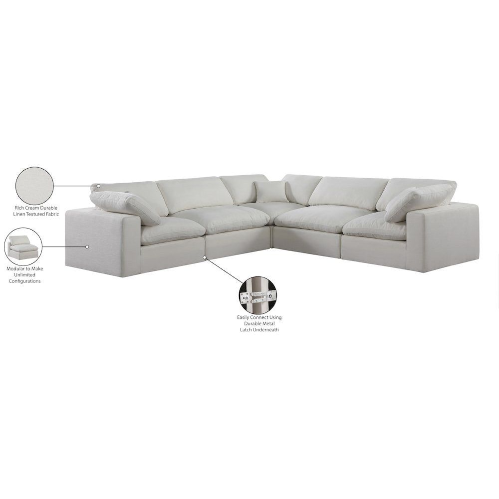 Comfy Cream Linen Textured Fabric Modular Sectional