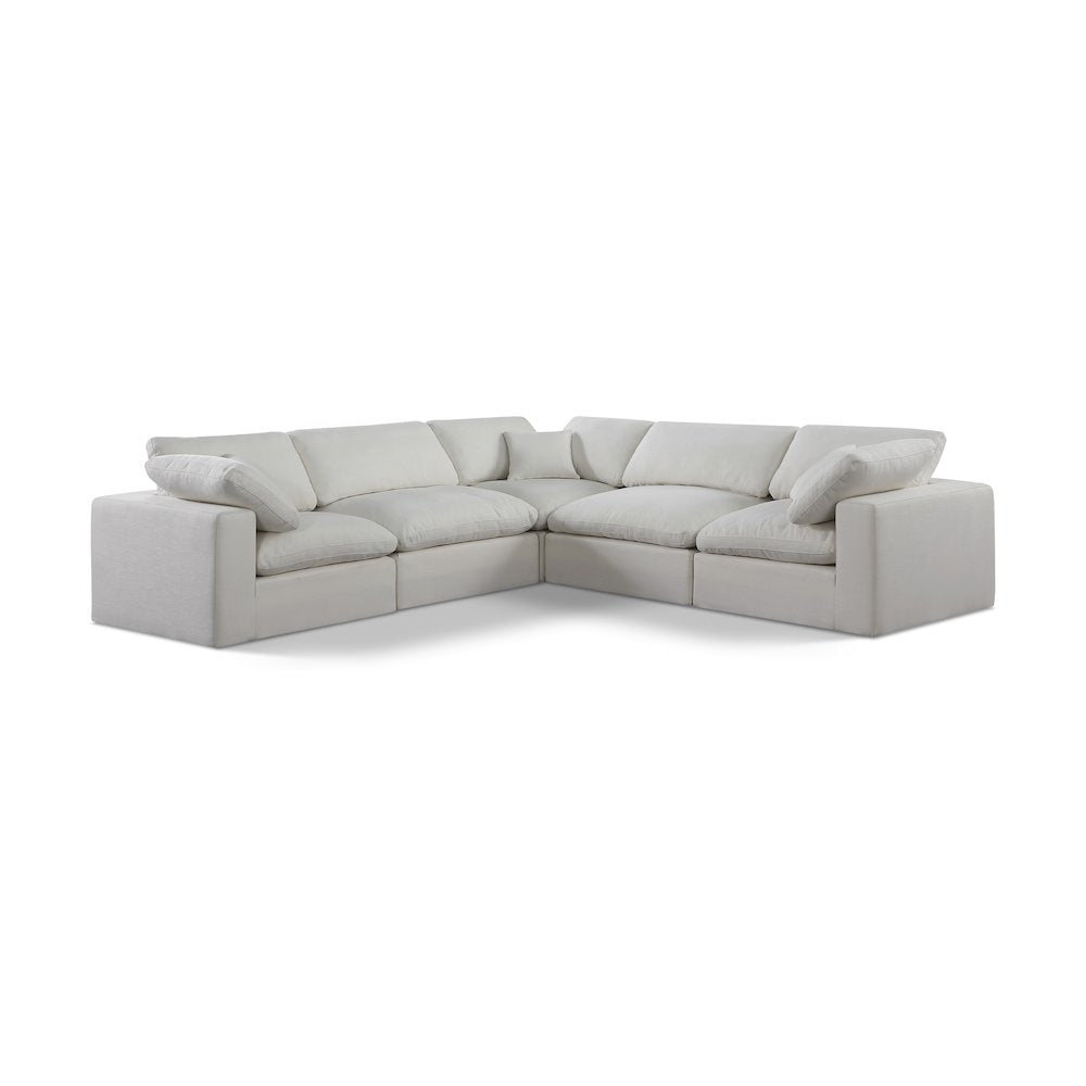 Comfy Cream Linen Textured Fabric Modular Sectional