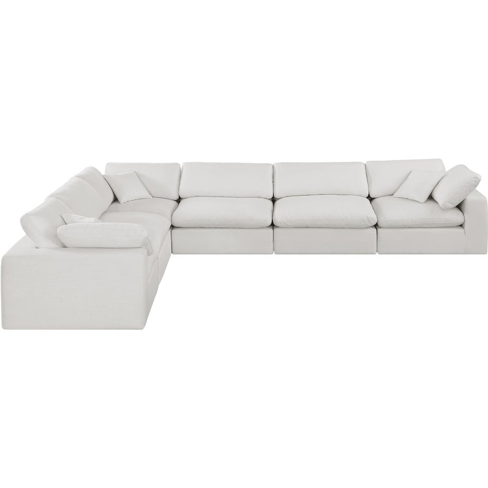 Comfy Cream Linen Textured Fabric Modular Sectional