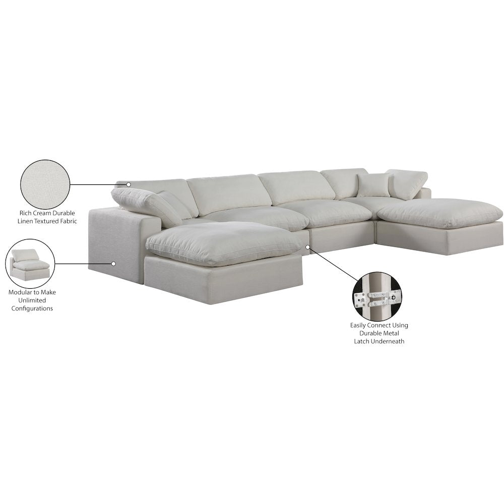 Comfy Cream Linen Textured Fabric Modular Sectional
