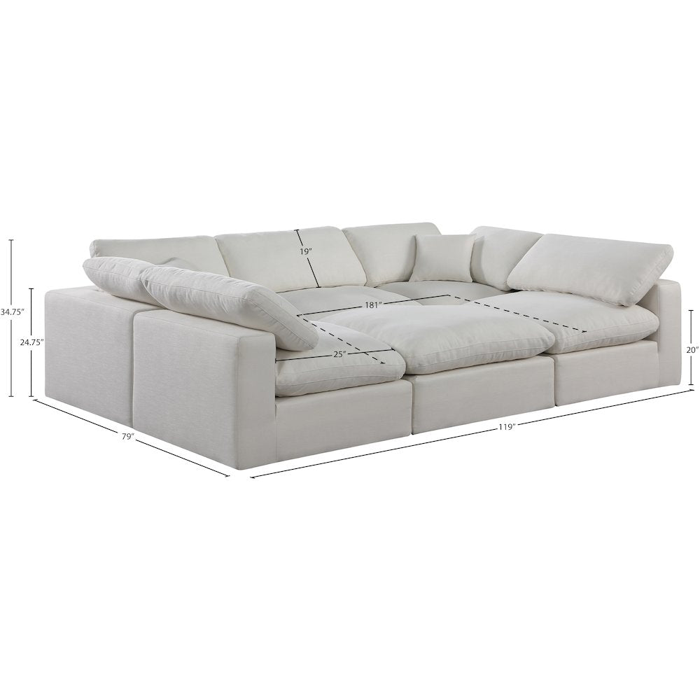 Comfy Cream Linen Textured Fabric Modular Sectional