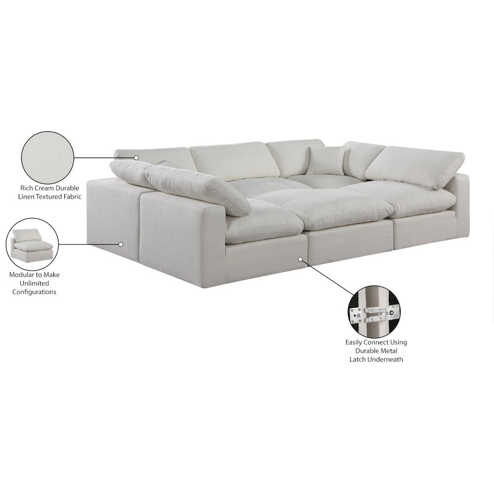 Comfy Cream Linen Textured Fabric Modular Sectional