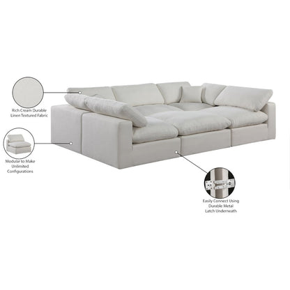 Comfy Cream Linen Textured Fabric Modular Sectional