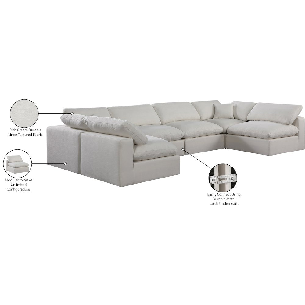 Comfy Cream Linen Textured Fabric Modular Sectional
