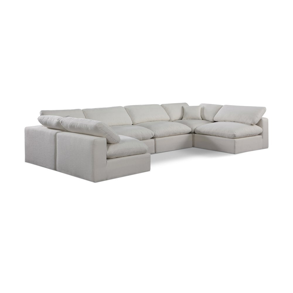 Comfy Cream Linen Textured Fabric Modular Sectional