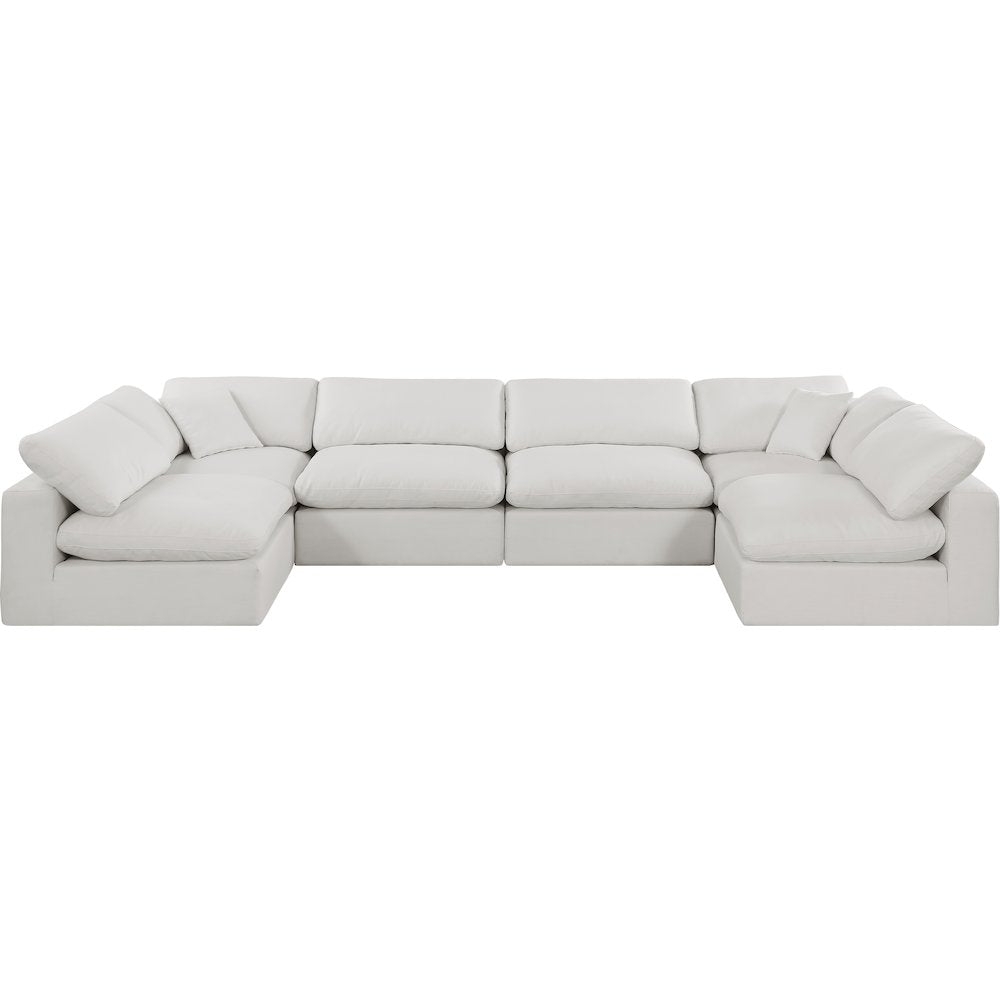 Comfy Cream Linen Textured Fabric Modular Sectional