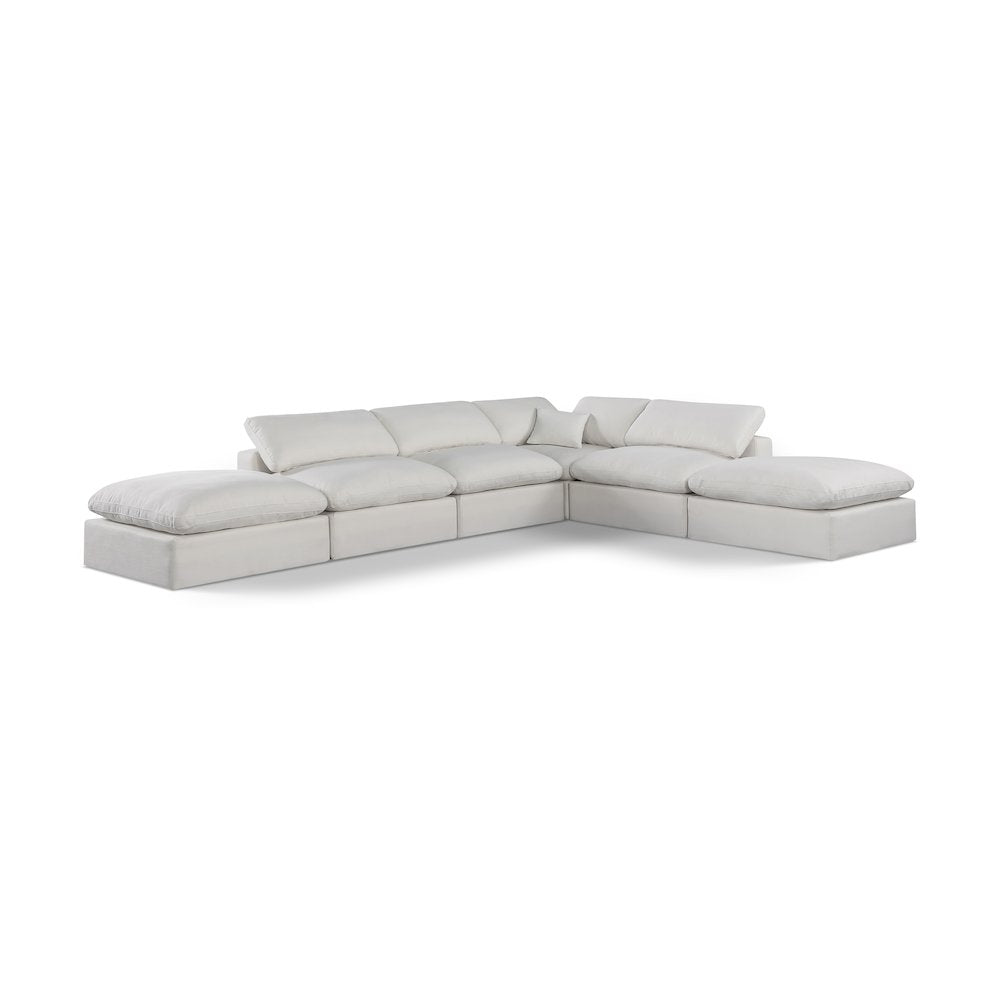 Comfy Cream Linen Textured Fabric Modular Sectional