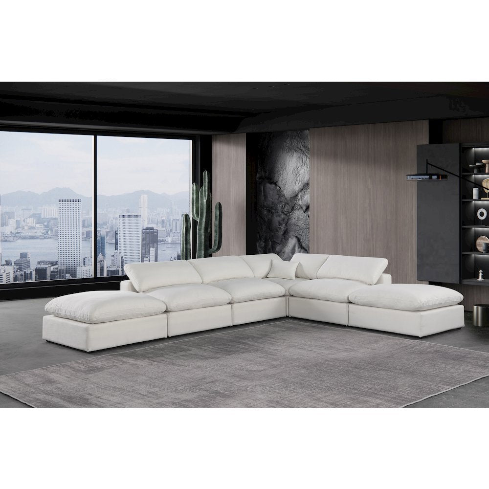 Comfy Cream Linen Textured Fabric Modular Sectional