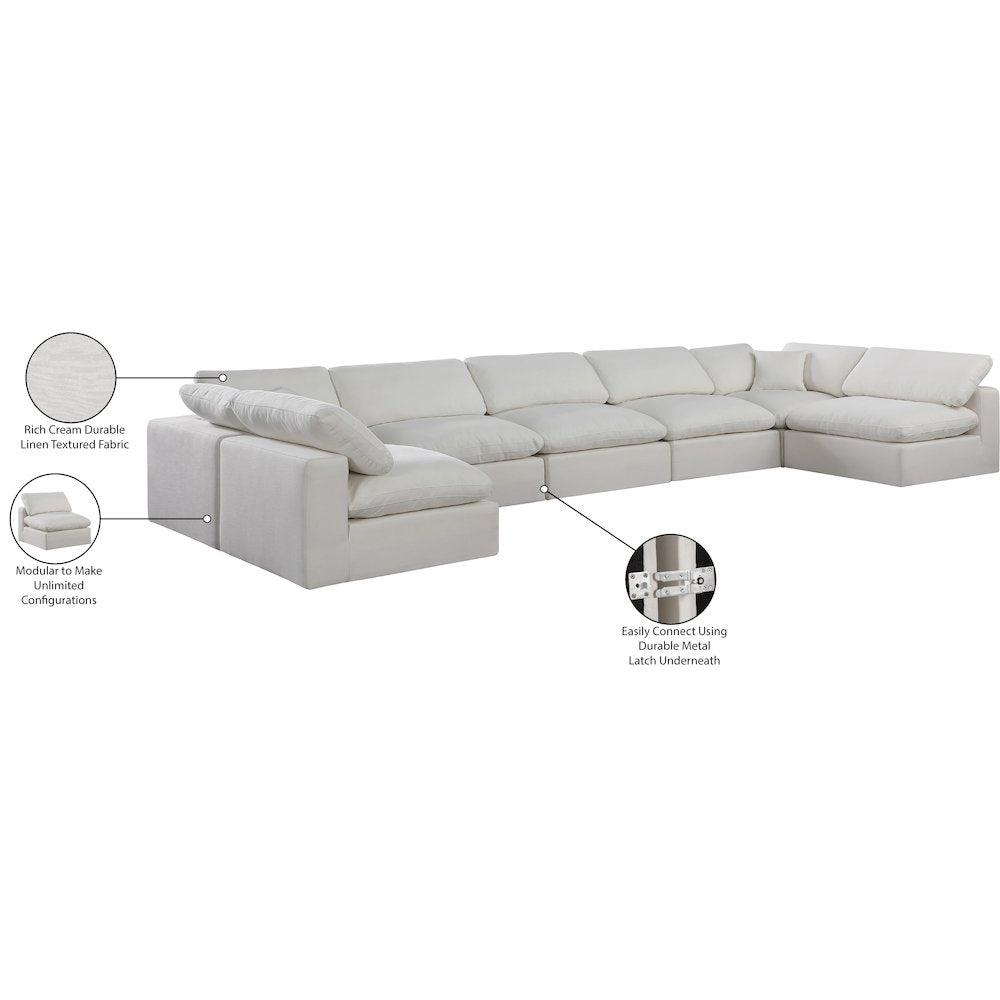 Comfy Cream Linen Textured Fabric Modular Sectional