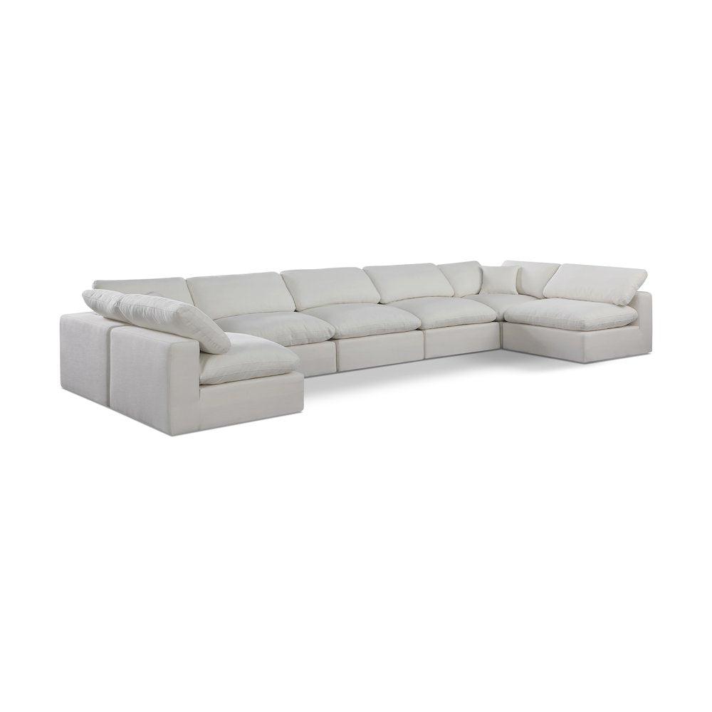 Comfy Cream Linen Textured Fabric Modular Sectional