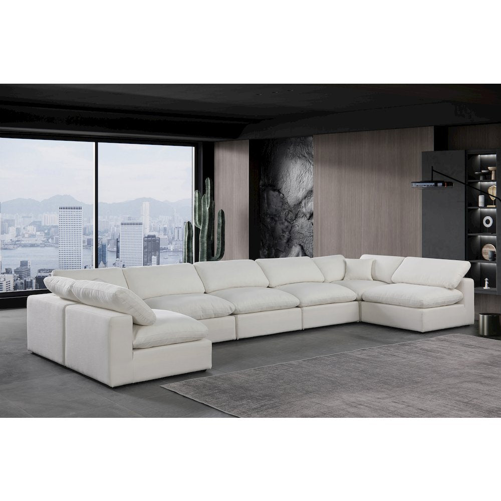 Comfy Cream Linen Textured Fabric Modular Sectional