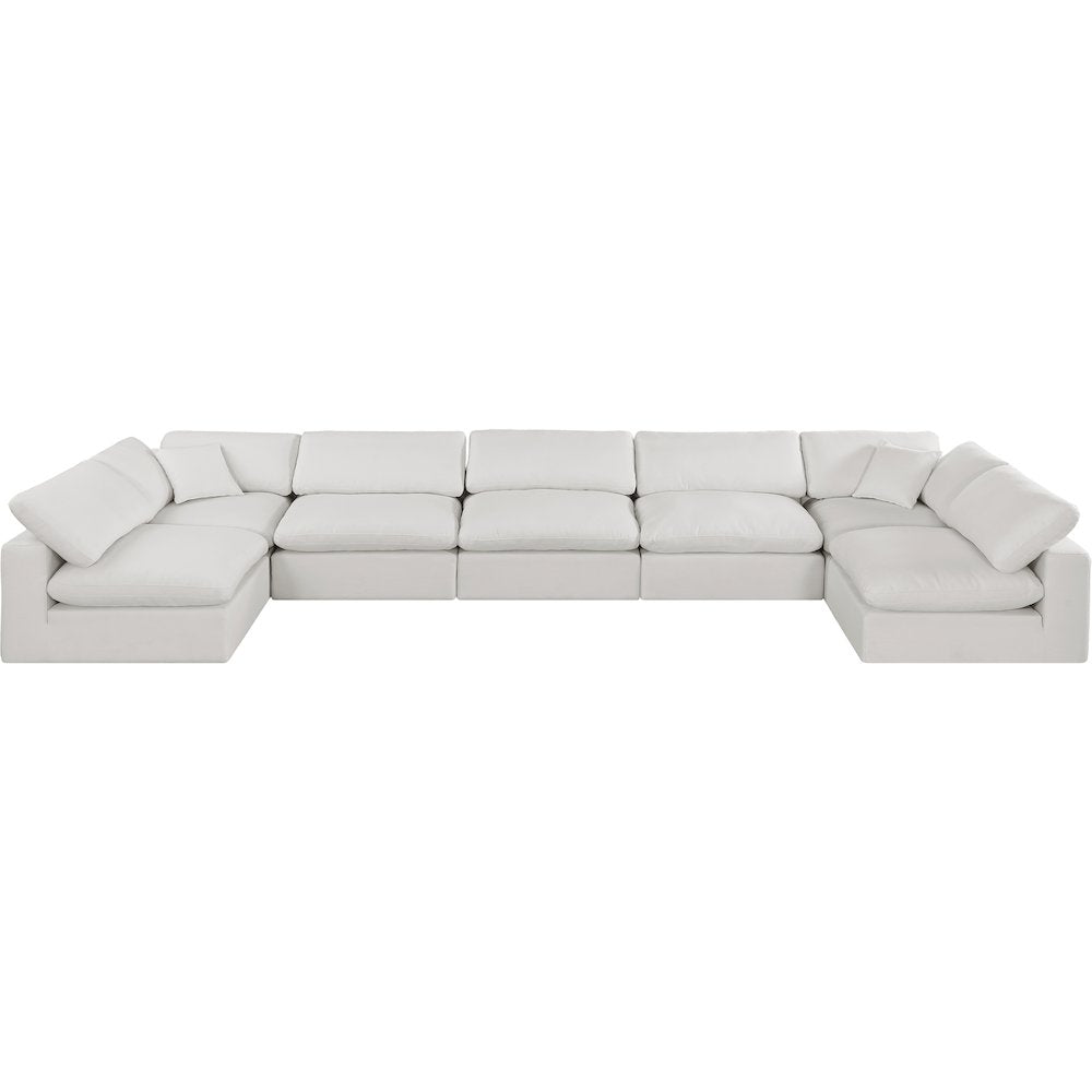 Comfy Cream Linen Textured Fabric Modular Sectional