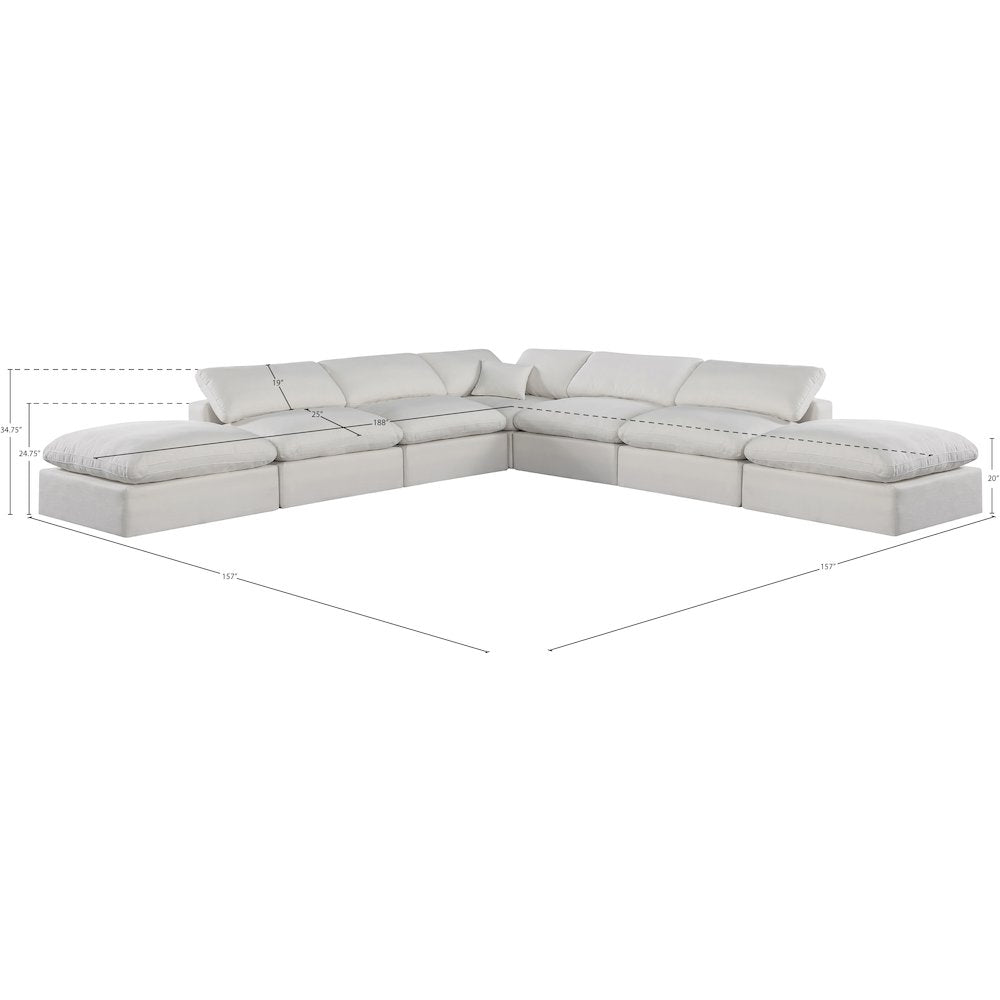Comfy Cream Linen Textured Fabric Modular Sectional