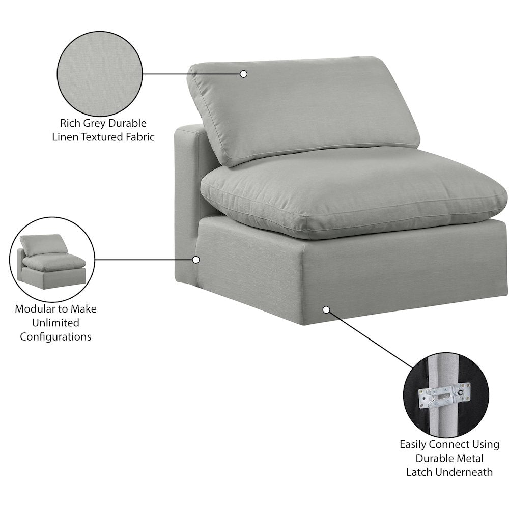 Comfy Grey Linen Textured Fabric Modular Armless Chair