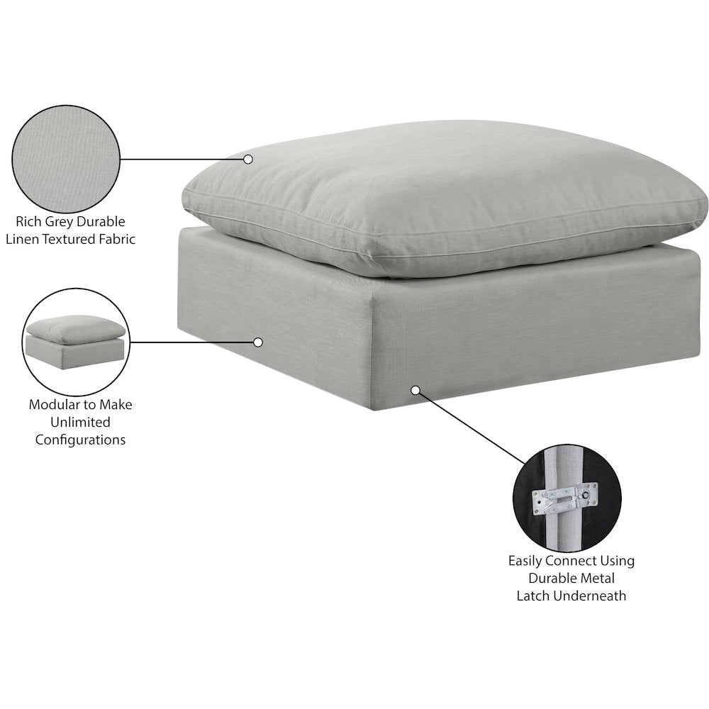 Comfy Grey Linen Textured Fabric Modular Ottoman