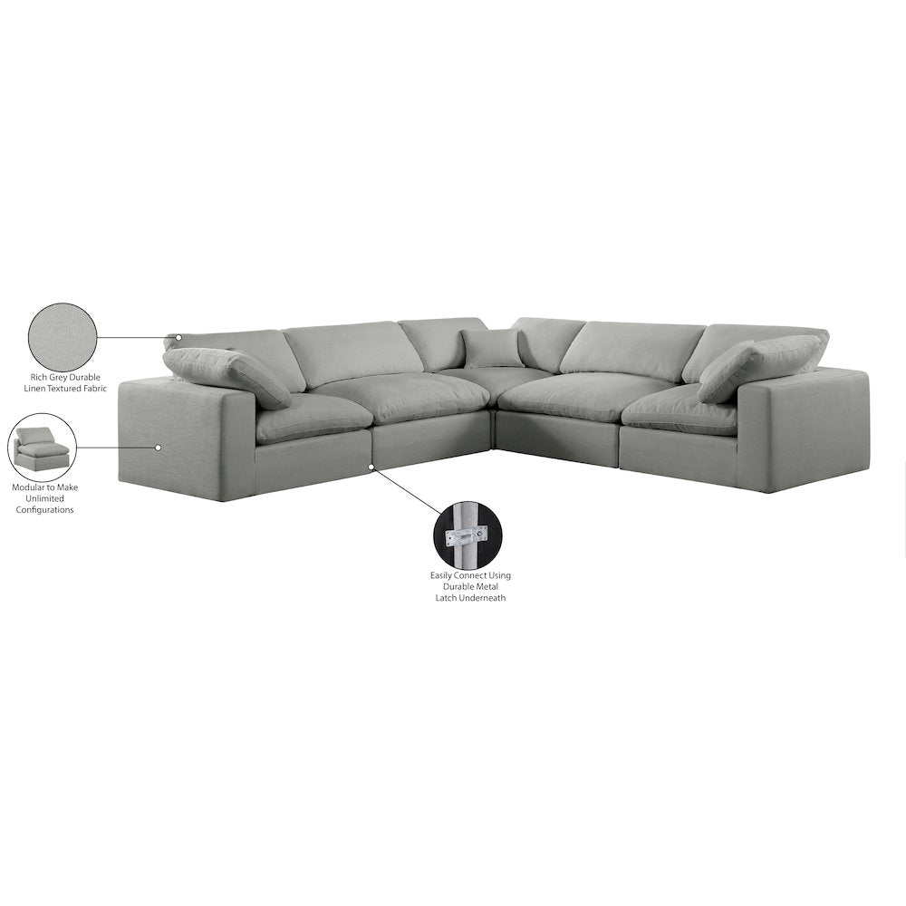 Comfy Grey Linen Textured Fabric Modular Sectional