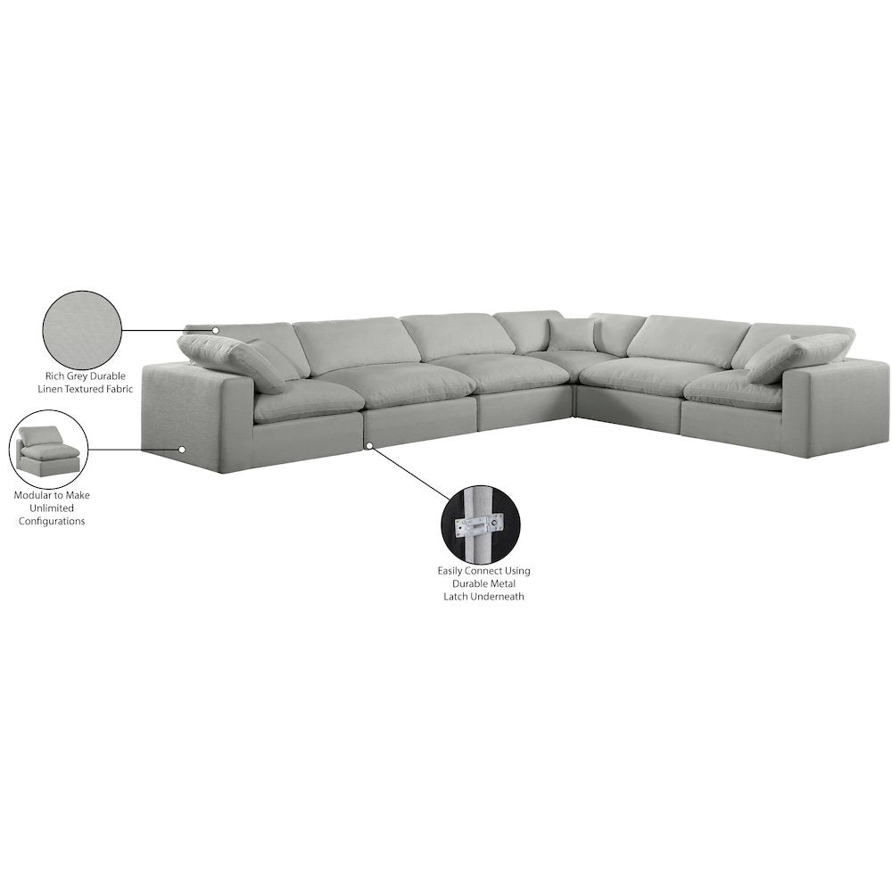 Comfy Grey Linen Textured Fabric Modular Sectional