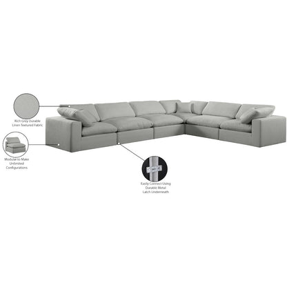 Comfy Grey Linen Textured Fabric Modular Sectional