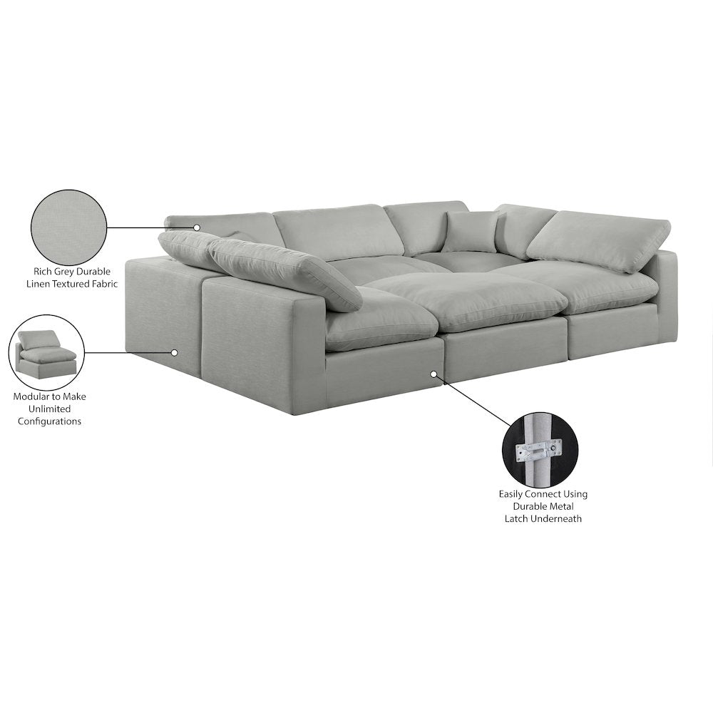 Comfy Grey Linen Textured Fabric Modular Sectional
