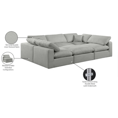 Comfy Grey Linen Textured Fabric Modular Sectional