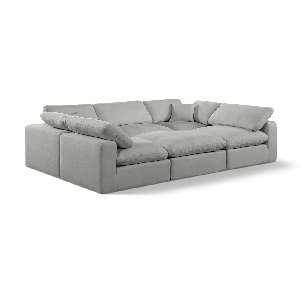 Comfy Grey Linen Textured Fabric Modular Sectional