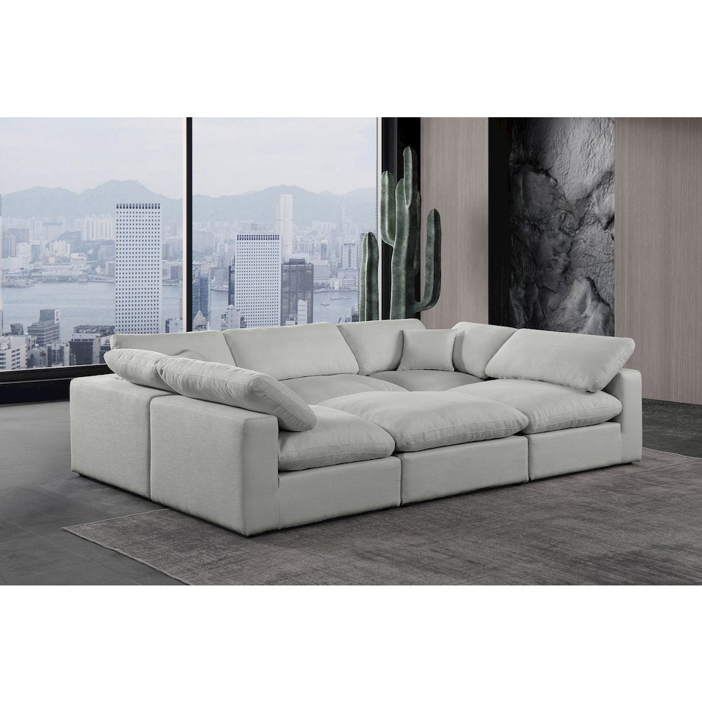 Comfy Grey Linen Textured Fabric Modular Sectional