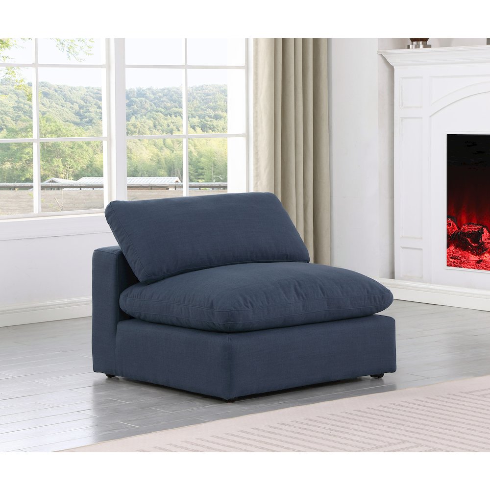 Comfy Navy Linen Textured Fabric Modular Armless Chair