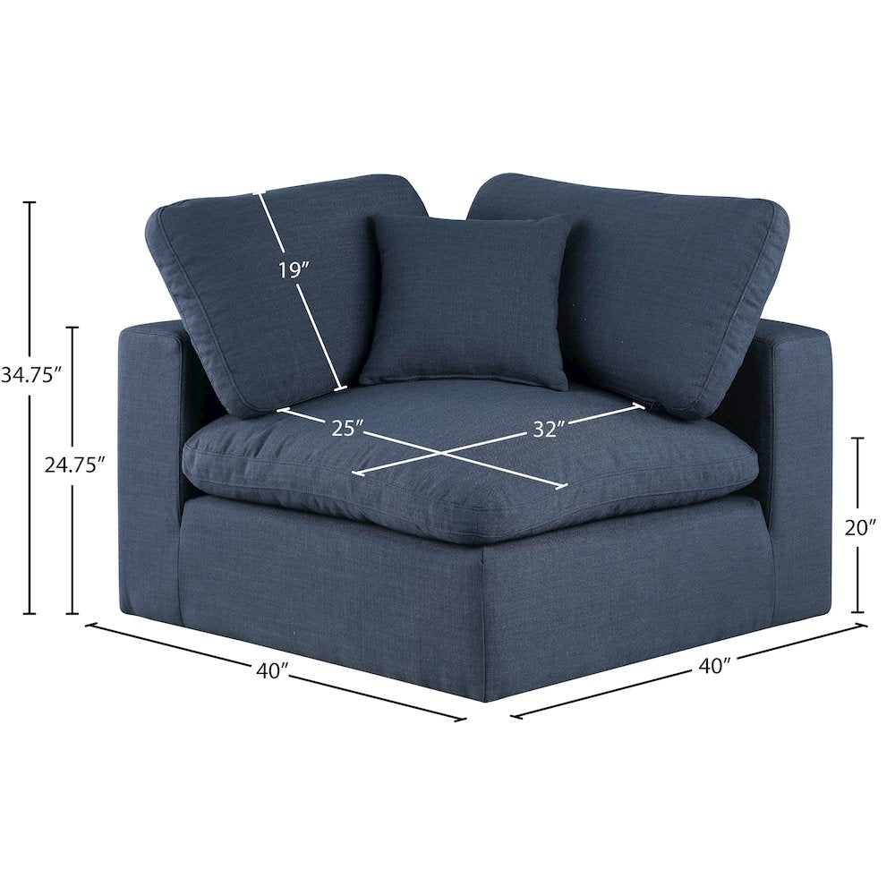 Comfy Navy Linen Textured Fabric Modular Corner Chair