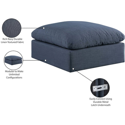 Comfy Navy Linen Textured Fabric Modular Ottoman