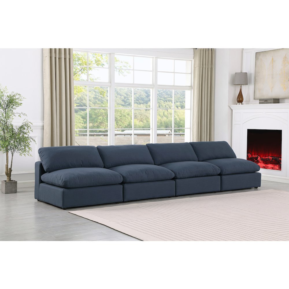 Comfy Navy Linen Textured Fabric Modular Sofa