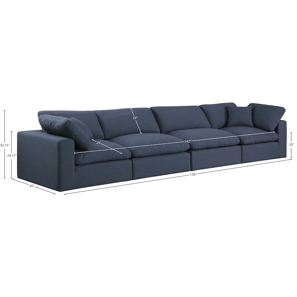 Comfy Navy Linen Textured Fabric Modular Sofa