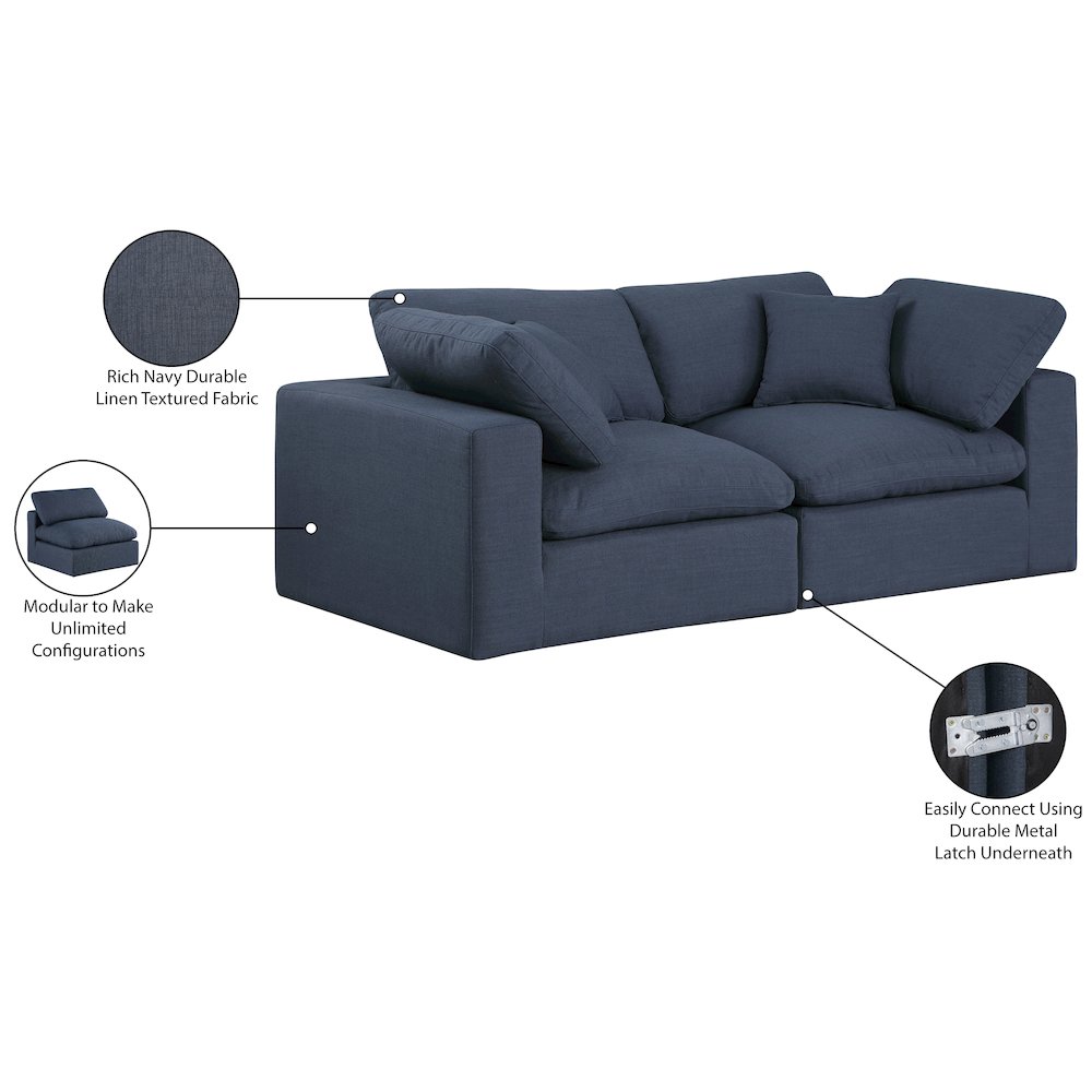 Comfy Navy Linen Textured Fabric Modular Sofa