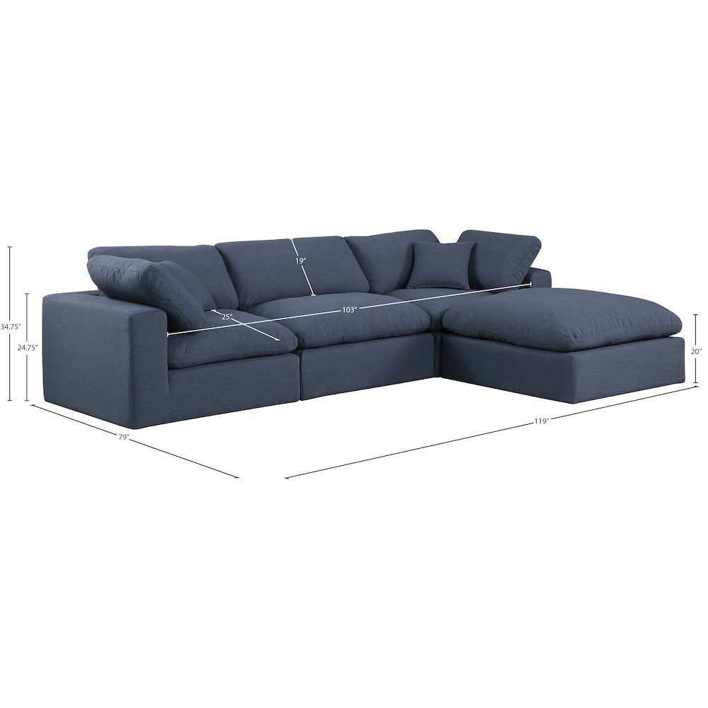 Comfy Navy Linen Textured Fabric Modular Sectional