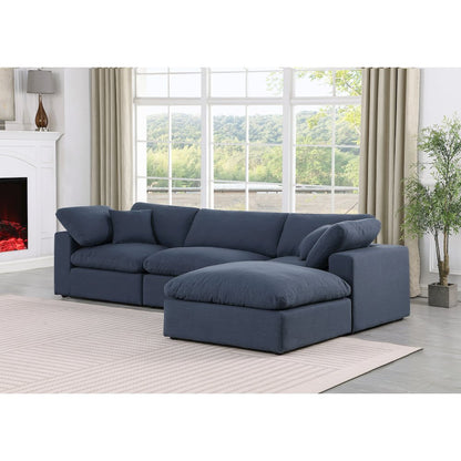 Comfy Navy Linen Textured Fabric Modular Sectional