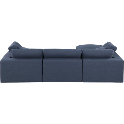Comfy Navy Linen Textured Fabric Modular Sectional