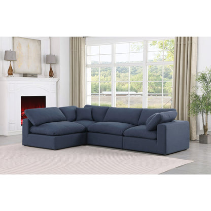 Comfy Navy Linen Textured Fabric Modular Sectional