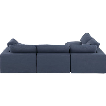 Comfy Navy Linen Textured Fabric Modular Sectional